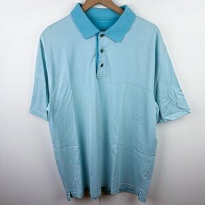 3 FOR $15 David Leadbetter Golf Blue Striped Short Sleeve Polo Shirt Mens